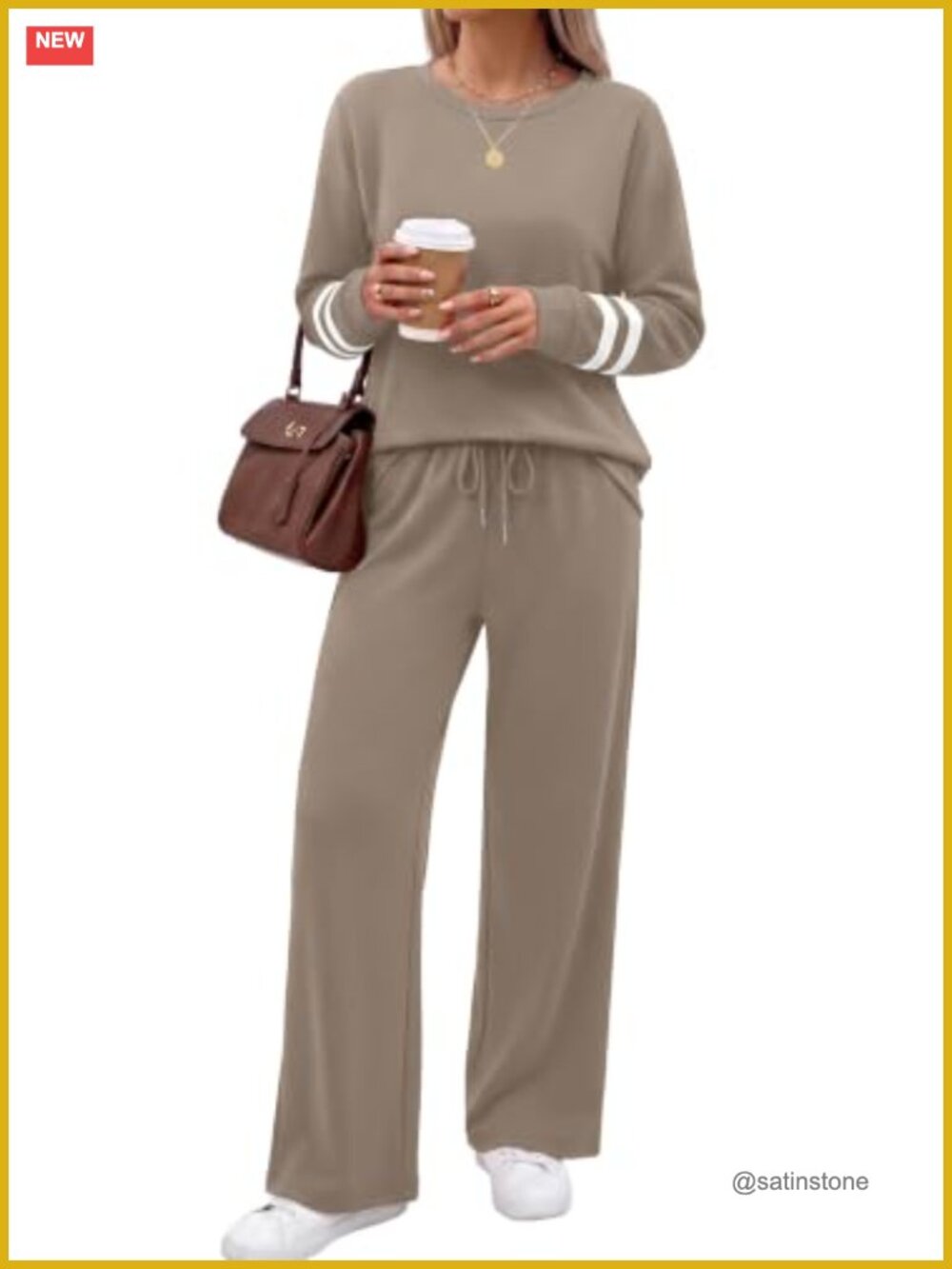Women's 2-Piece Lounge Set Long Sleeve Wide Leg Pants Varsity Stripe
